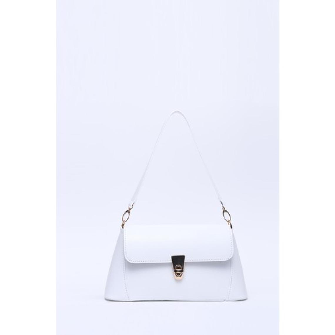 SHAKA Beyaz SHK153 Suni Deri Kilit Detaylı Standart Askılı Tek Bölmeli El, Kol ve Omuz Çantası U:15 E:29 G:9 cm
