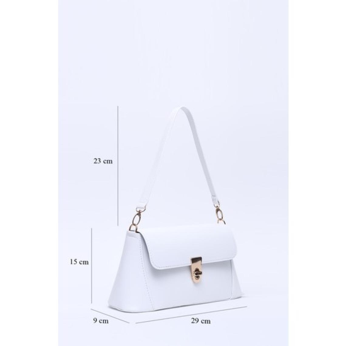 SHAKA Beyaz SHK153 Suni Deri Kilit Detaylı Standart Askılı Tek Bölmeli El, Kol ve Omuz Çantası U:15 E:29 G:9 cm