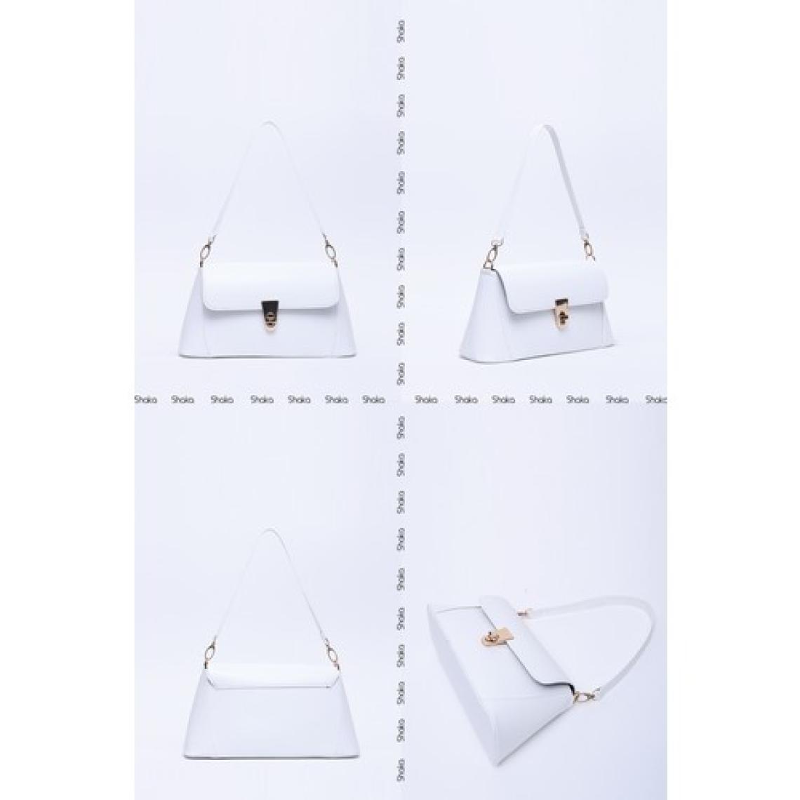 SHAKA Beyaz SHK153 Suni Deri Kilit Detaylı Standart Askılı Tek Bölmeli El, Kol ve Omuz Çantası U:15 E:29 G:9 cm
