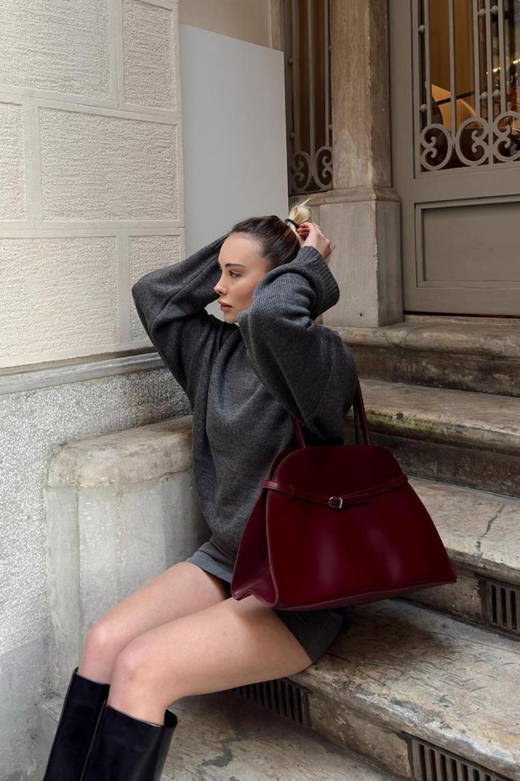 Shule Bags Monets Bordo Kemer Detaylı Omuz Çantası