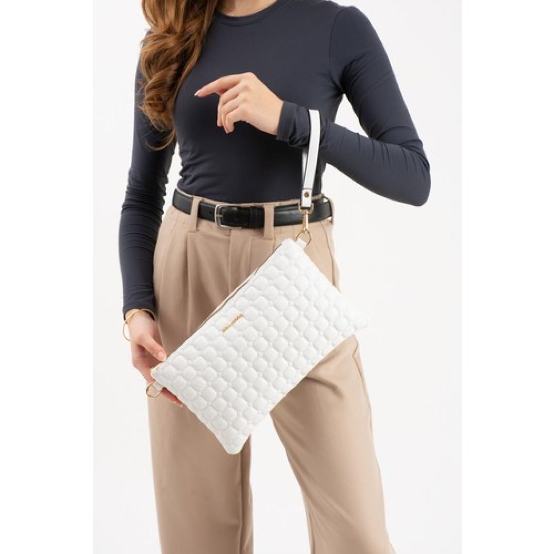 Sanmorris Kadın Suni Deri Beyaz Renkli Ayarlanabilir Çapraz ve El Askılı Portföy, Clutch Çanta