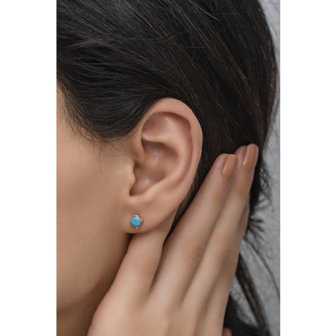 Nereze 925 Ayar Gümüş Rose 5 mm Turkuaz Taşlı Tektaş Küpe