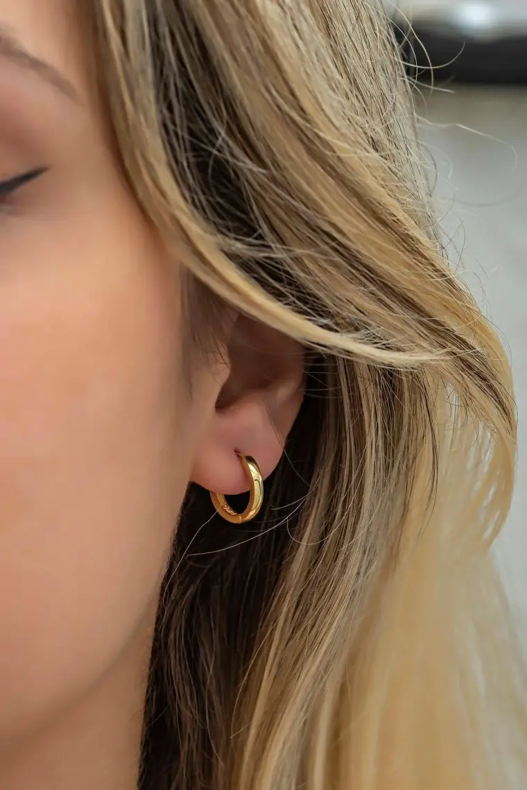Nereze 925 Ayar Gümüş Gold Taşsız 10 mm Halka Küpe