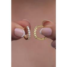 Nereze 925 Ayar Gümüş Gold 15 mm Zirkon Taşlı Halka Küpe