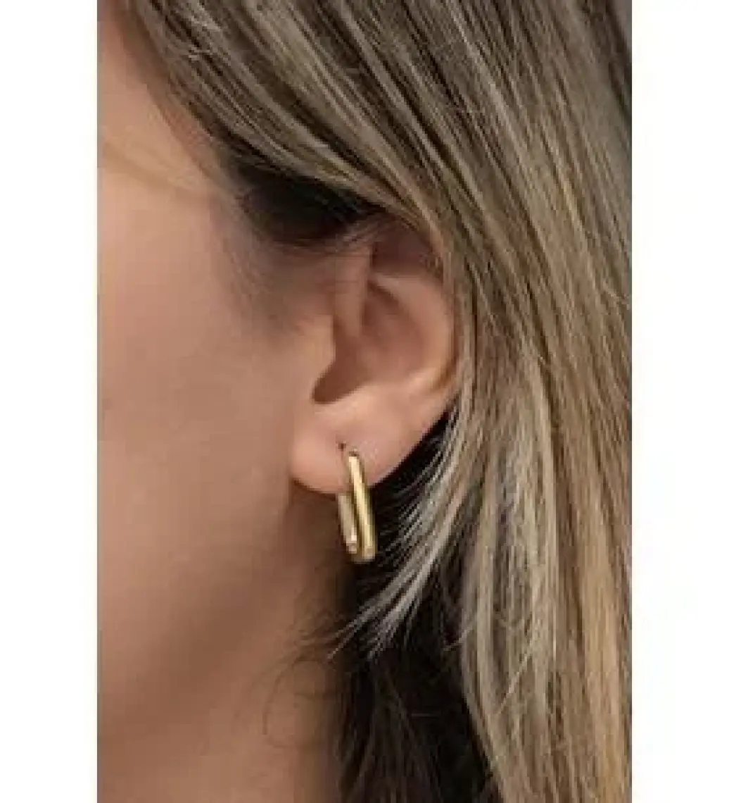 Nereze 925 Ayar Gümüş Gold Kaplama Taşsız U Şeklinde Küpe