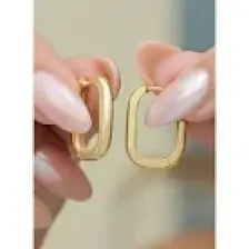 Nereze 925 Ayar Gümüş Gold Kaplama Taşsız U Şeklinde Küpe