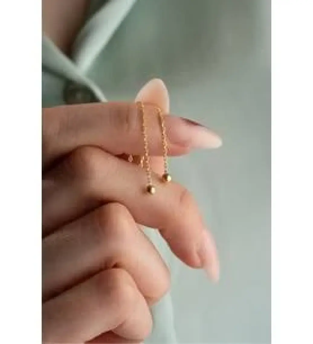 Nereze 925 Ayar Gümüş Gold Kaplama Minik Toplu Zincir Küpe
