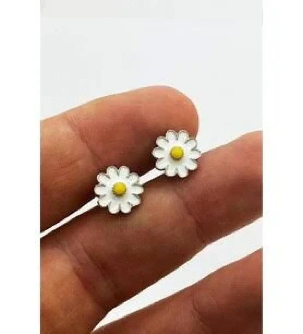 Adal Silver 925 Ayar Gümüş Mineli Klipsli Papatya Küpe