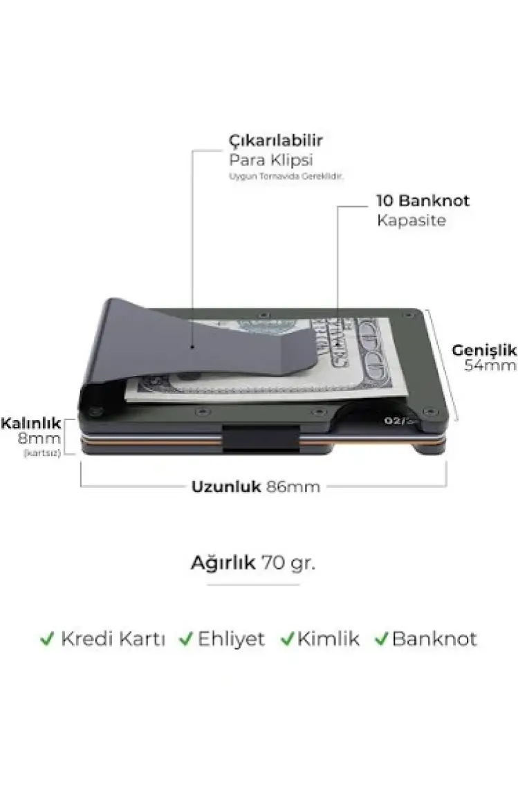 Louise Motto - Cardx - Burano Clips - Yeni Nesil Minimalist Cüzdan & Metal Kartlık - Rfıd Koruma - Unisex - Haki Yeşil