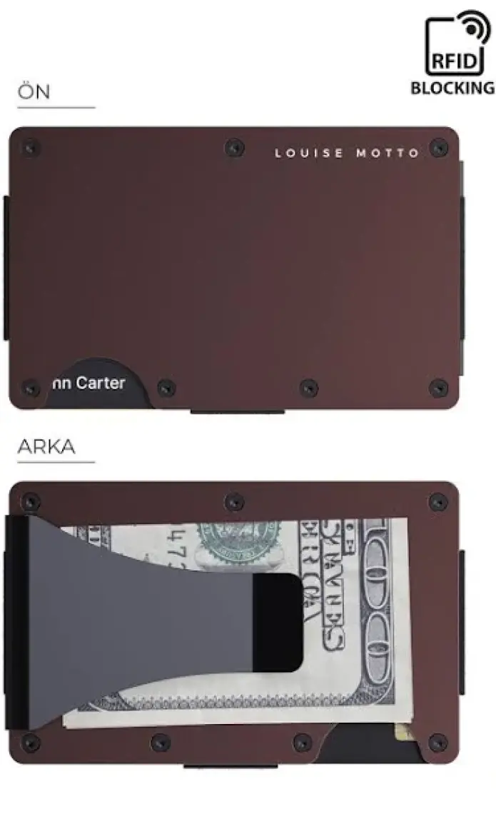 Louise Motto Cardx Burano Clips Minimalist Cüzdan Metal Kartlık Rfid Koruma (Kahve)