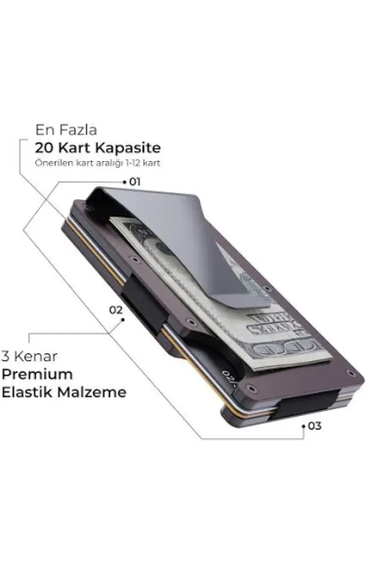 Louise Motto Cardx Burano Clips Minimalist Cüzdan Metal Kartlık Rfid Koruma (Kahve)