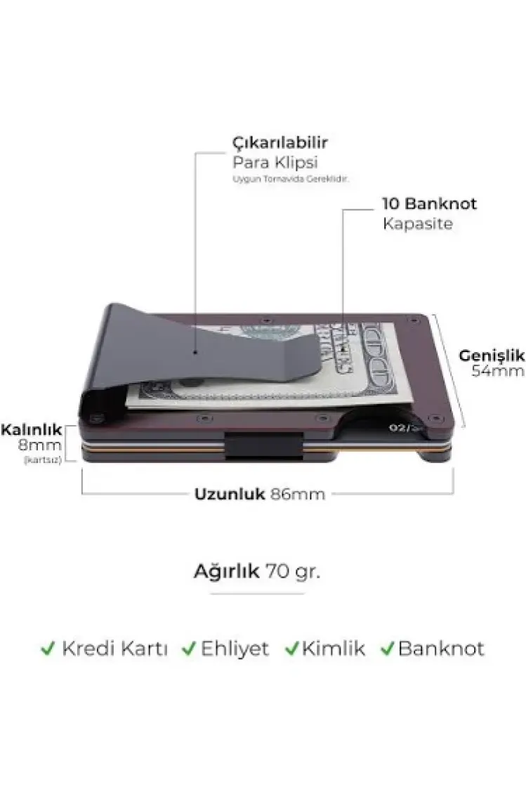 Louise Motto Cardx Burano Clips Minimalist Cüzdan Metal Kartlık Rfid Koruma (Kahve)
