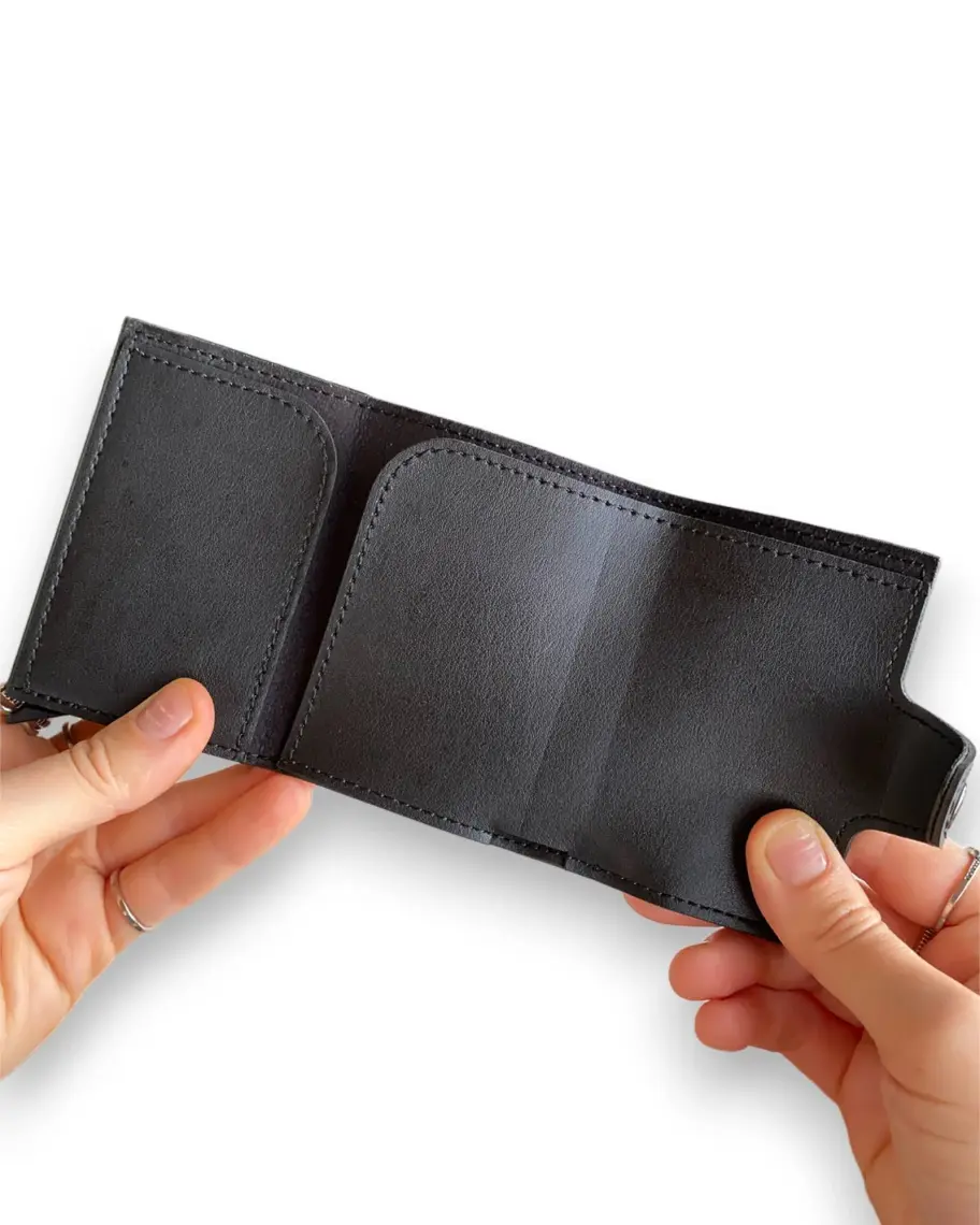 Modica Angora - Rfid Korumalı Kağıt Para Bölmeli Kişiye Özel Mekanizmalı Siyah Cüzdan/Akıllı Kartlık