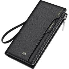 Laorentou Business Hakiki İtalyan Deri Uzun Erkek Clutch Cüzdan Kartlık Siyah