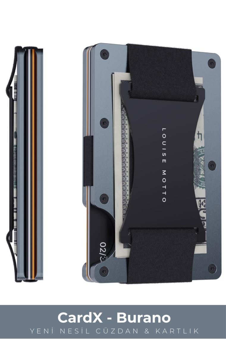 Louise Motto - Cardx - Burano Strap - Yeni Nesil Minimalist Cüzdan & Kartlık Premium Malzeme, Rfıd Korumalı - Gri