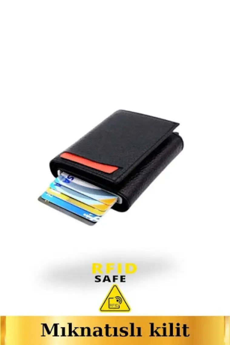 Tonny Black Otomatik Mekanizmalı Kutulu Rfid Korumalı Hırsızlık Engelleyici Para & Kartlıklı Cüzdan Siyah