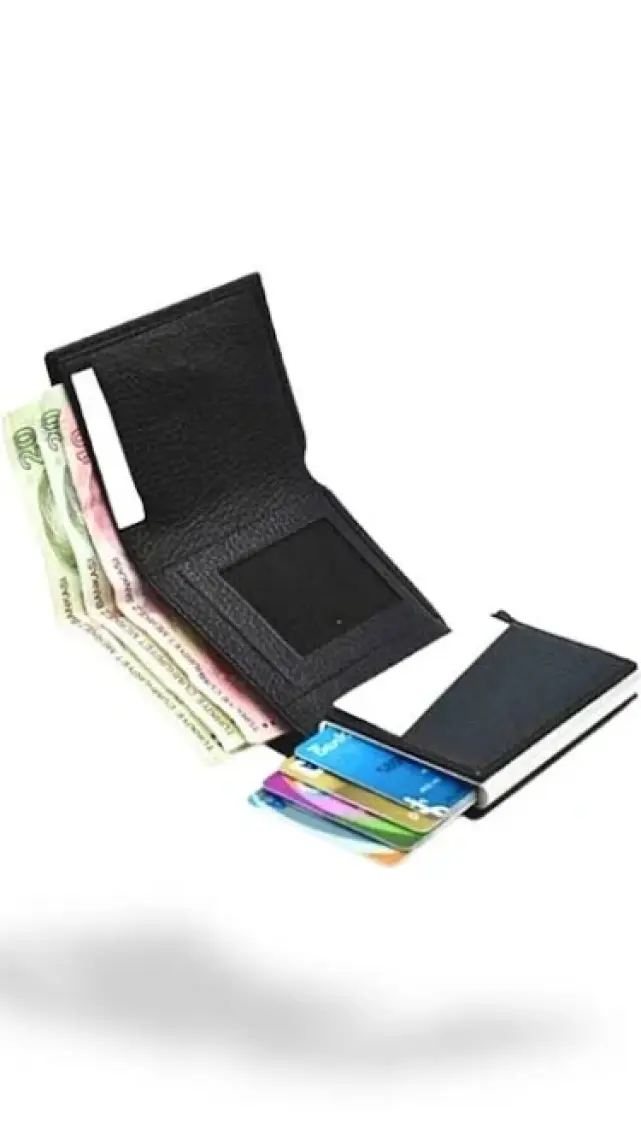 Tonny Black Otomatik Mekanizmalı Kutulu Rfid Korumalı Hırsızlık Engelleyici Para & Kartlıklı Cüzdan Siyah
