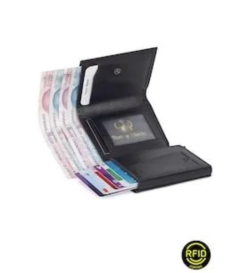 Tonny Black Otomatik Mekanizmalı Kutulu Rfid Korumalı Hırsızlık Engelleyici Para & Kartlıklı Cüzdan Siyah