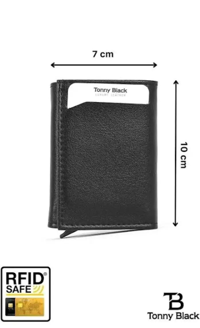 Tonny Black Otomatik Mekanizmalı Kutulu Rfid Korumalı Hırsızlık Engelleyici Para & Kartlıklı Cüzdan Siyah