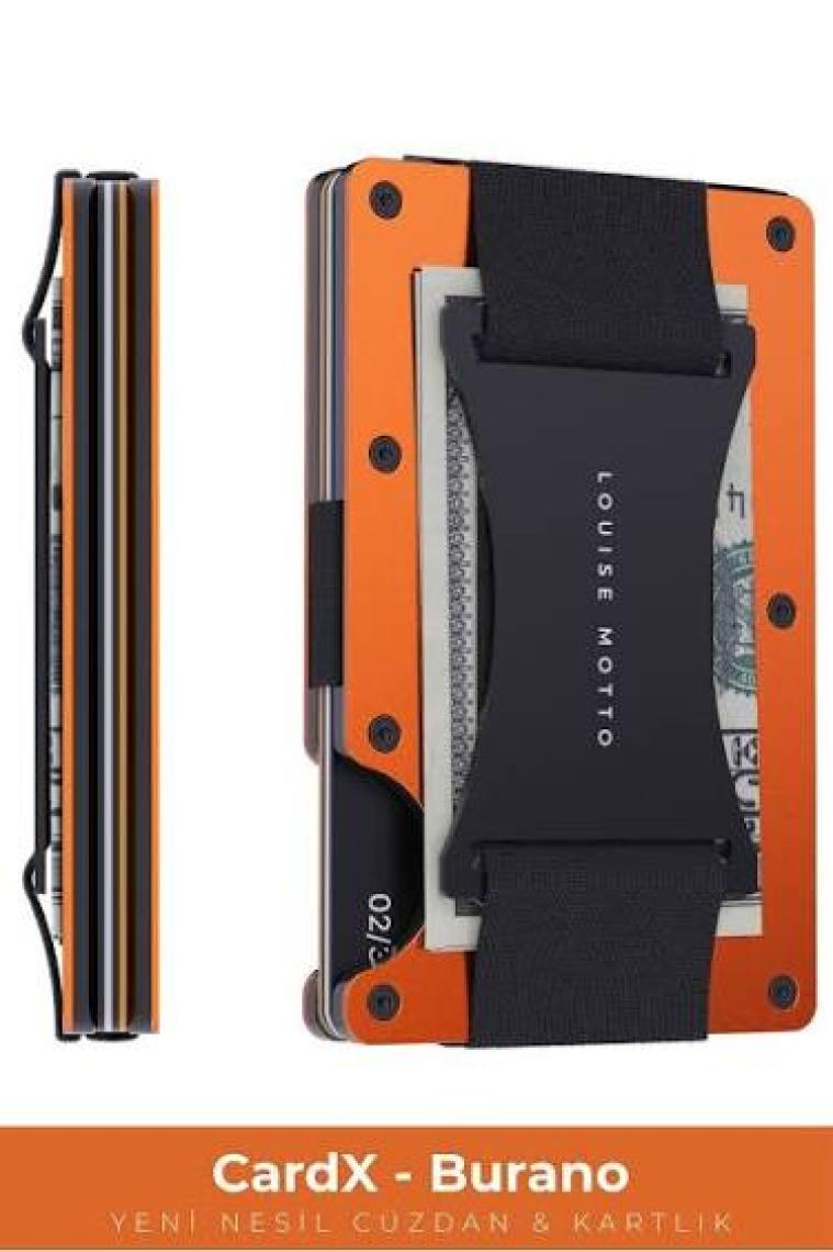 Louise Motto - Cardx - Burano Strap - Yeni Nesil Minimalist Cüzdan & Kartlık Premium Malzeme, Rfıd Korumalı - Turuncu