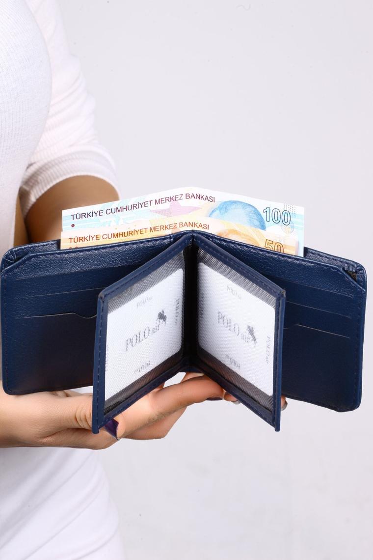 Kutulu Klasik Erkek Cüzdan Kemer Kartlık Parfüm Seti Lacivert