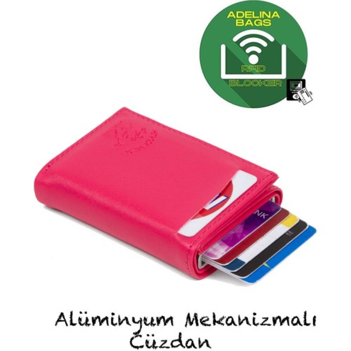Adelina Bags Adelina  Fuşya Nova Deri Mekanizmalı Otomatik Kızaklı Kartlık Cüzdan