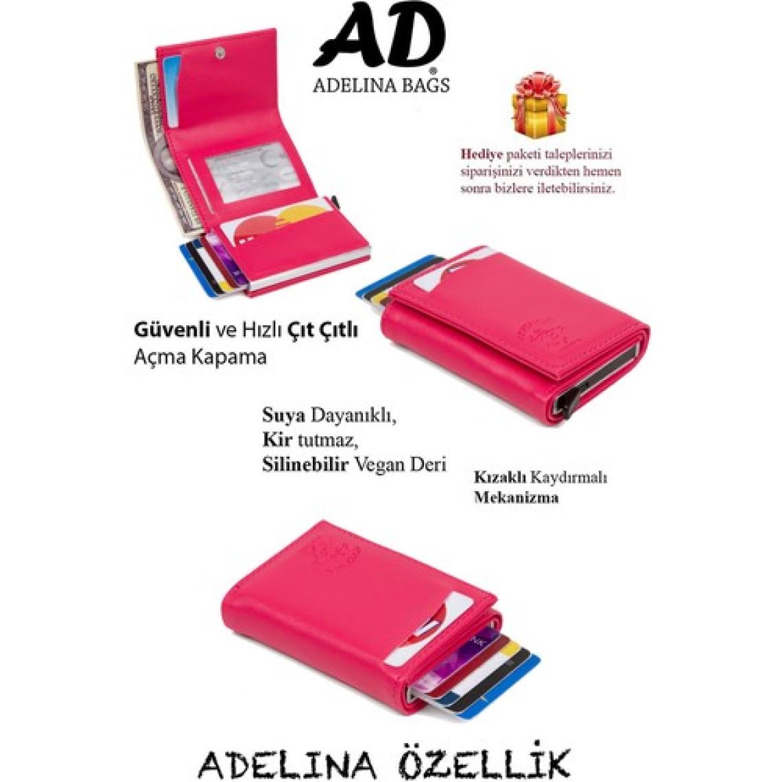 Adelina Bags Adelina  Fuşya Nova Deri Mekanizmalı Otomatik Kızaklı Kartlık Cüzdan