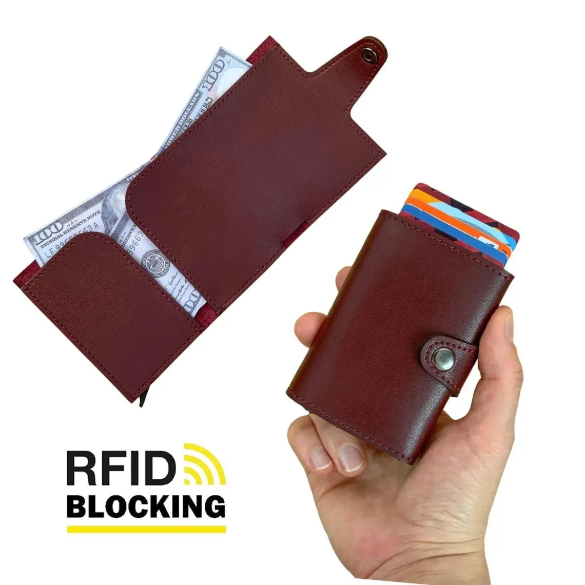 Modica Angora - Rfid Korumalı Kağıt Para Bölmeli Kişiye Özel Mekanizmalı Bordo Cüzdan/Akıllı Kartlık