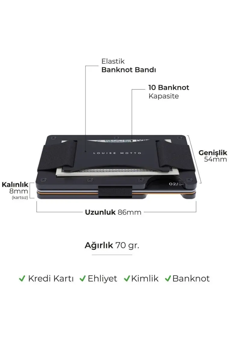 Louise Motto - Cardx - Burano Strap - Yeni Nesil Minimalist Cüzdan & Kartlık Premium Malzeme, Rfıd Korumalı- Siyah