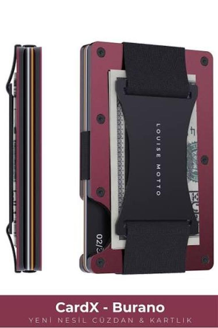 Louise Motto - Cardx - Burano Strap - Yeni Nesil Minimalist Cüzdan & Kartlık Premium Malzeme, Rfıd Korumalı - Kırmızı