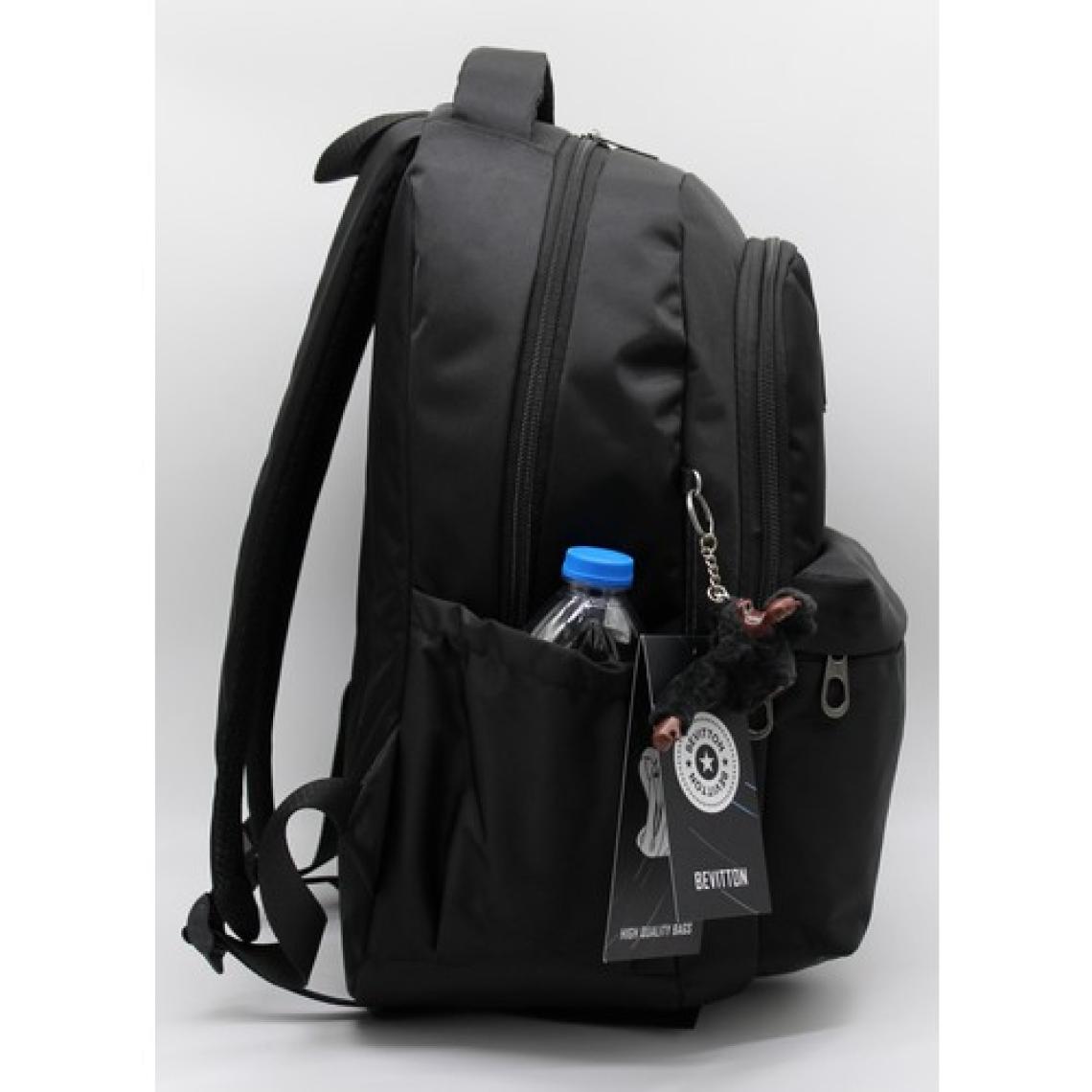 Bevitton Saten Su Geçirmez Kumaş Unisex Siyah Okul Sırt Çantası 2200 Siyah