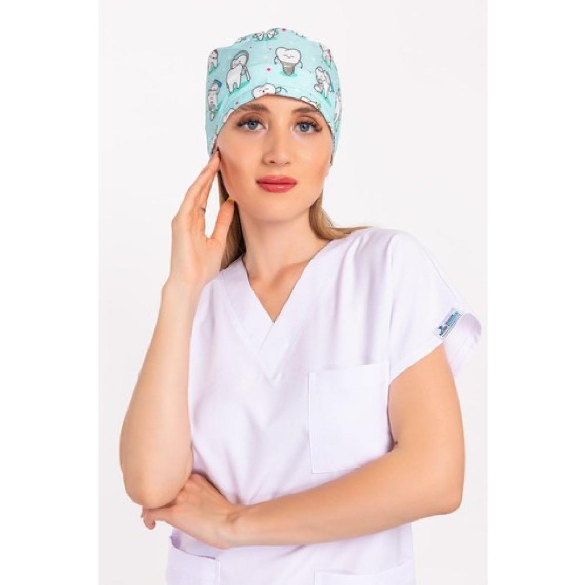 Nur Medikal Giyim Unisex Yeşil Diş Desenli Cerrahi Bone Hemşire Doktor Saç Bonesi