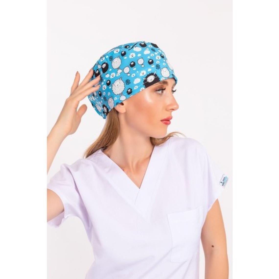 Nur Medikal Giyim Unisex Mavi Koyun Desenli Cerrahi Bone Doktor Hemşire Saç Bonesi