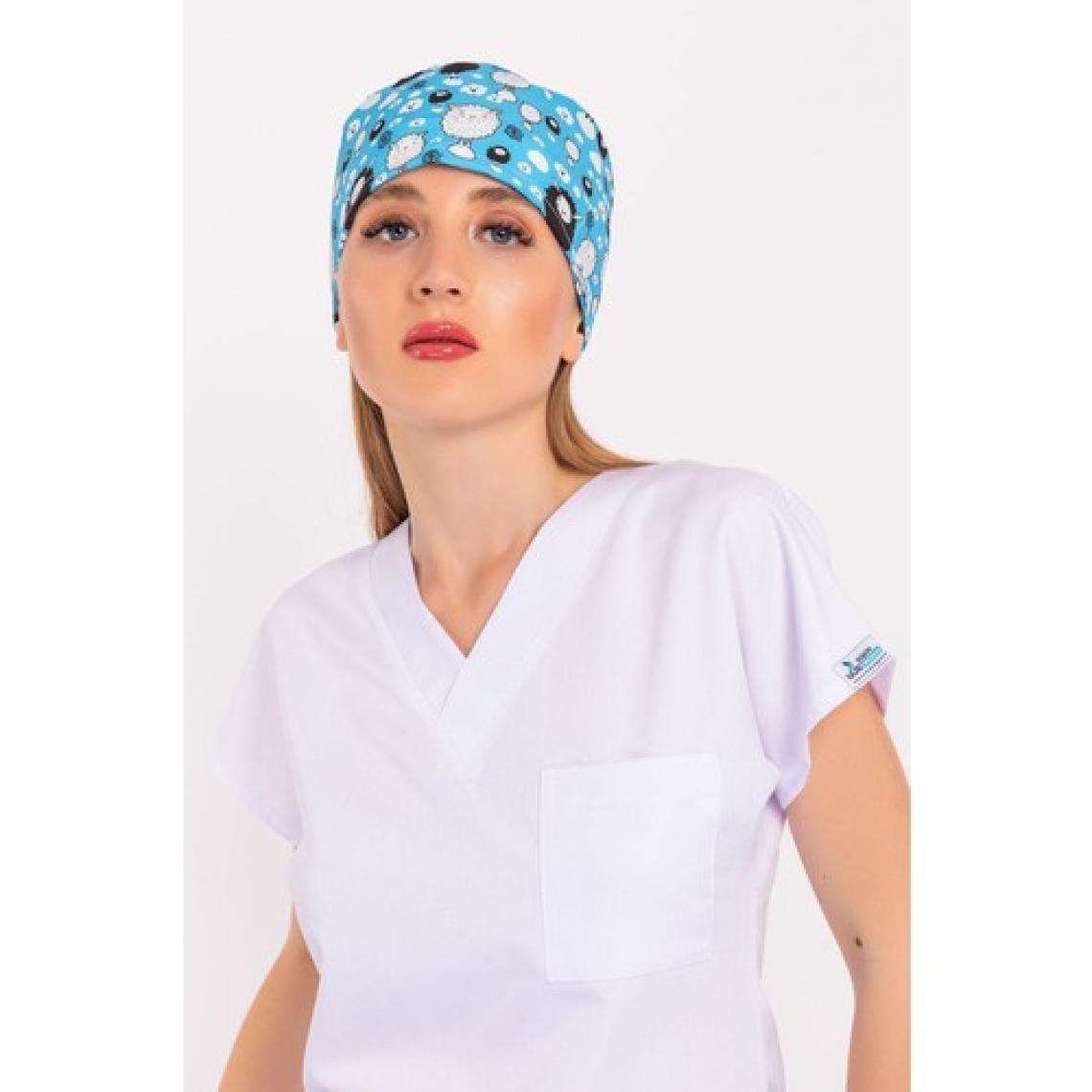Nur Medikal Giyim Unisex Mavi Koyun Desenli Cerrahi Bone Doktor Hemşire Saç Bonesi