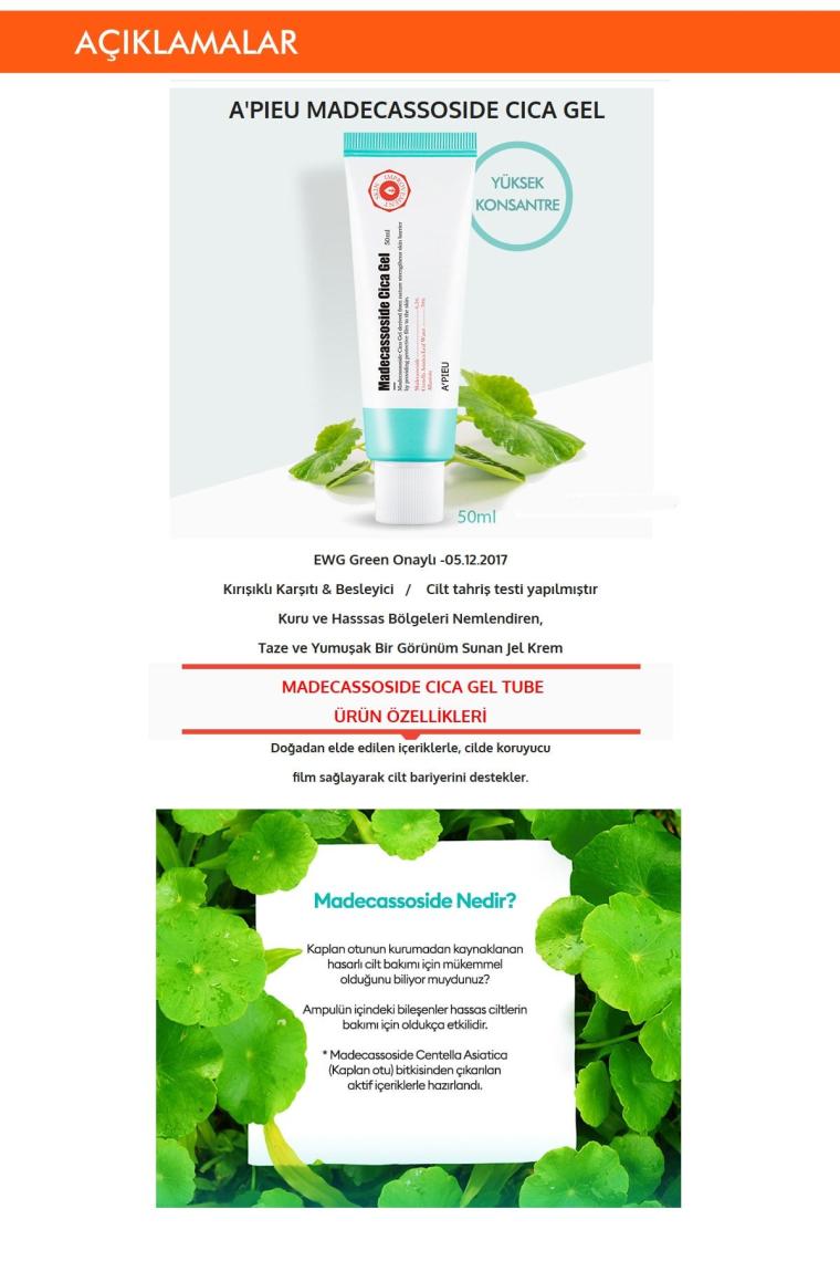 Hassas Ciltler İçin Madecassoside İçerikli Nemlendirici Jel 50ml APIEU Madecassoside Gel (Tube)