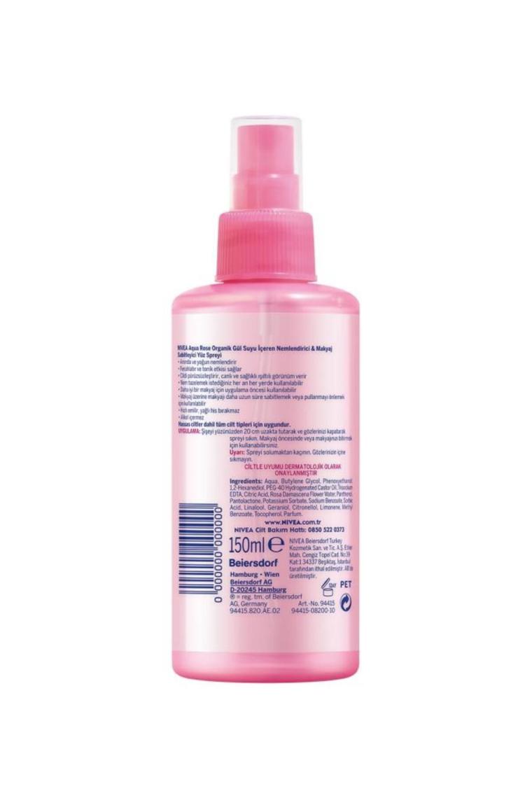 Aqua Rose Organik Gül Suyu Nemlendirici Yüz Sprey 150ml, Makyaj Öncesi ve Makyaj Sonrası Sabitleyici