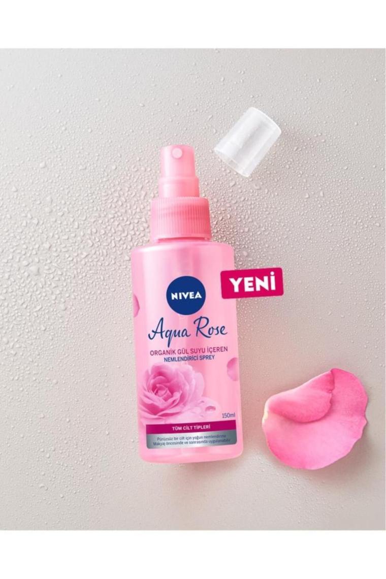 Aqua Rose Organik Gül Suyu Nemlendirici Yüz Sprey 150ml, Makyaj Öncesi ve Makyaj Sonrası Sabitleyici