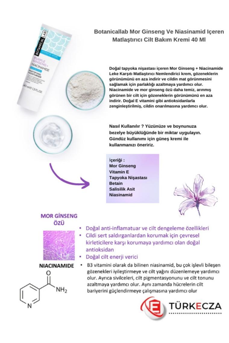 Mor Ginseng Ve Niasinamid Içeren Matlaştırıcı Cilt Bakım Kremi 40 Ml