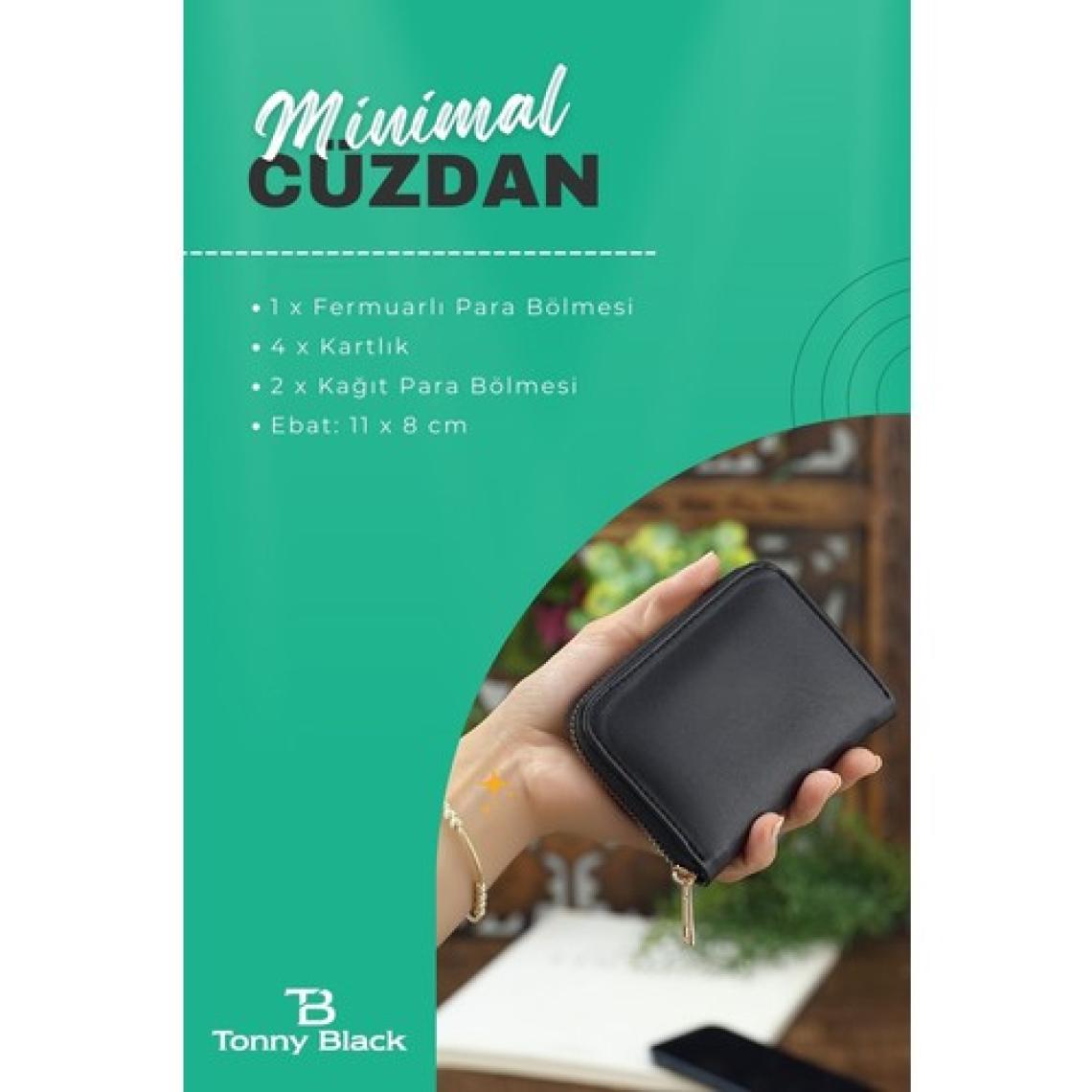 Tonny Black Orijinal Kadın Siyah Fermuarlı Konfor Modeli Şık Mini Cüzdanı Kimlik Bölmeli Kredi Kartlıklı Bozuk Para Gözlü Kartlık Cüzdan