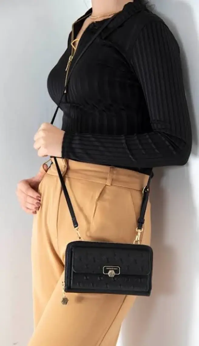 Silver  Polo Kadın Askılı Cüzdan Siyah - Siyah NV921