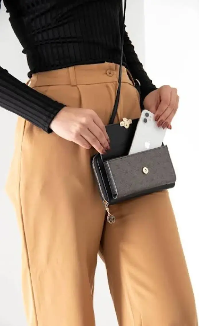 Silver  Polo Kadın Askılı Cüzdan Siyah - Siyah NV921