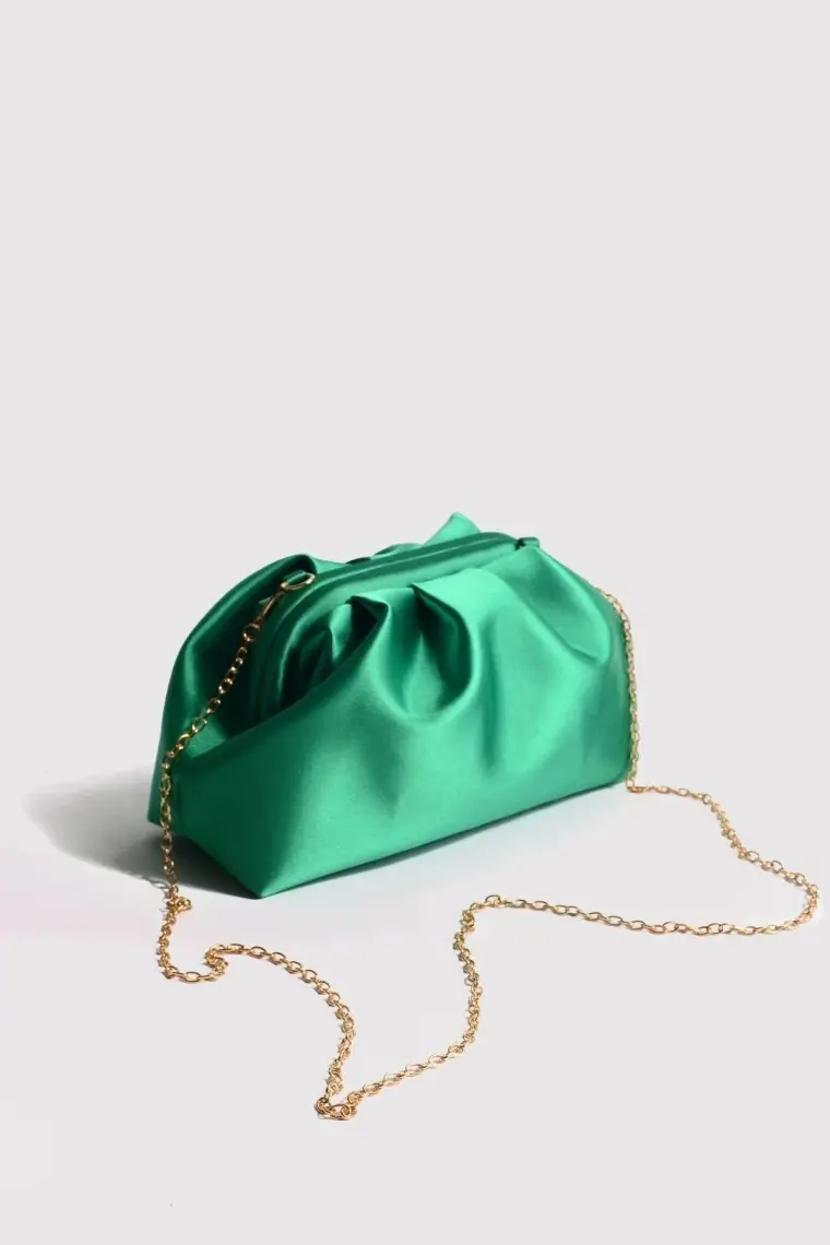 Berlesi Yeşil Kadın Saten Clutch Abiye Çanta