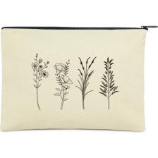 Çınar Bez Çanta Clutch 4 Dallı Çiçek Kanvas Makyaj Çantası