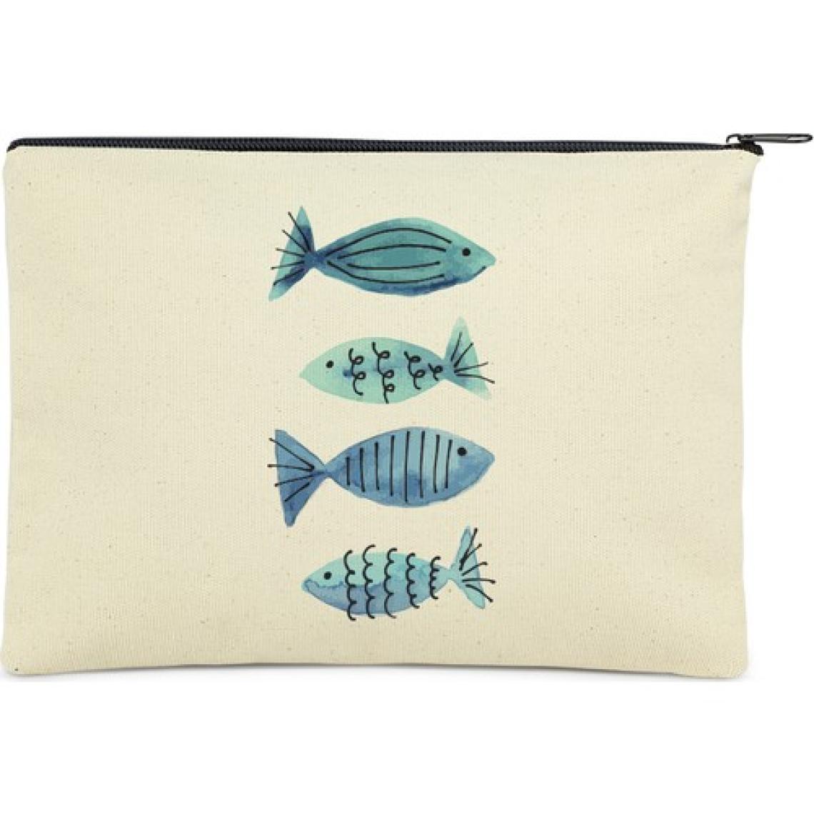 Çınar Bez Çanta Clutch Mavi Balıklar Kanvas Makyaj Çantası