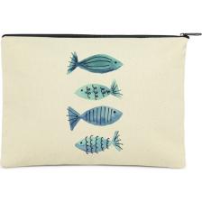 Çınar Bez Çanta Clutch Mavi Balıklar Kanvas Makyaj Çantası