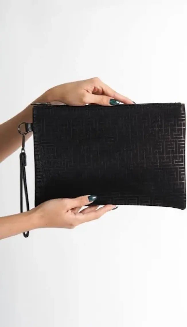 Saten Labirent Desenli Paris Kadın Clutch Çanta