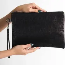 Saten Labirent Desenli Paris Kadın Clutch Çanta
