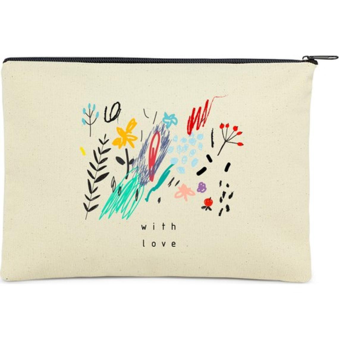Çınar Bez Çanta Clutch With Love Kanvas Makyaj Çantası