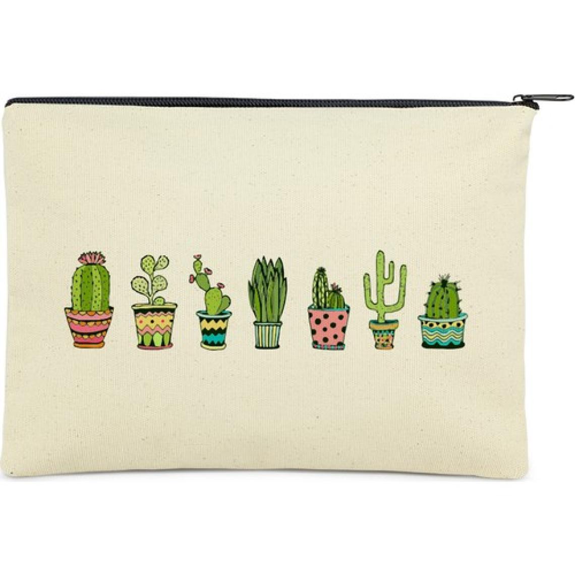 Çınar Bez Çanta Clutch Renkli Kaktüsler Kanvas Makyaj Çantası