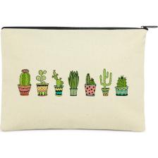 Çınar Bez Çanta Clutch Renkli Kaktüsler Kanvas Makyaj Çantası
